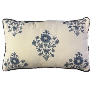 Blue Floral with Blue Welting Throw Pillow 12" x 20"
